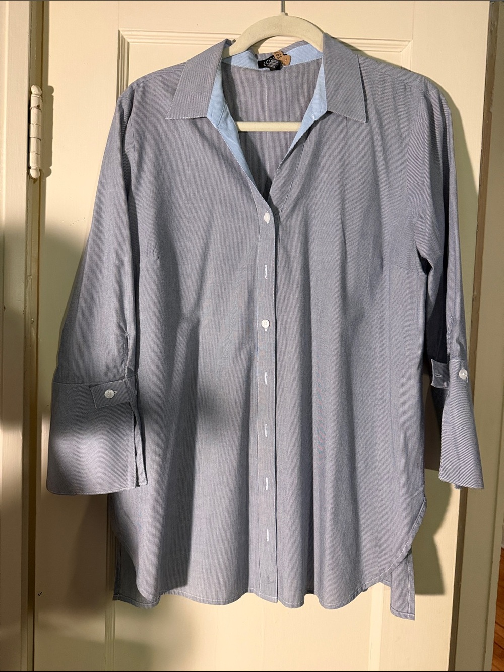 Womens Striped Button-Up Shirt - Blue/White